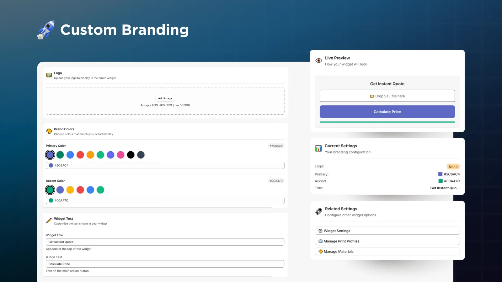 MakeQuote Branding — Custom logo, colors, and widget styling