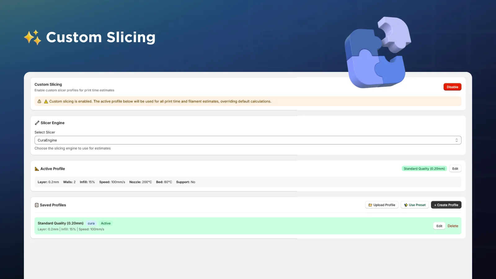 MakeQuote Slicing — BambuLab and PrusaSlicer profile configuration