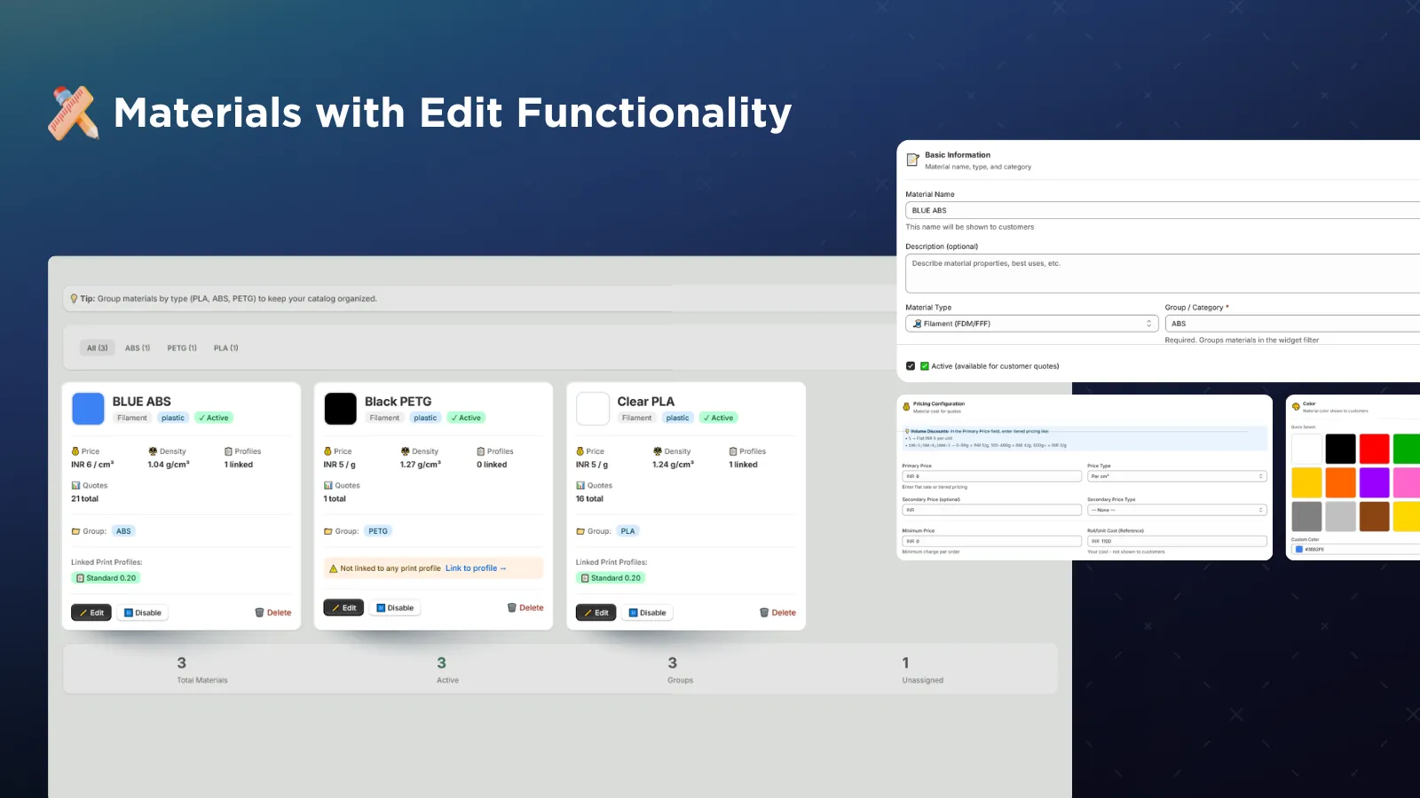 MakeQuote Materials — Filament and resin library management